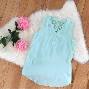by&by light blue sleeveless blouse w/ back cutout